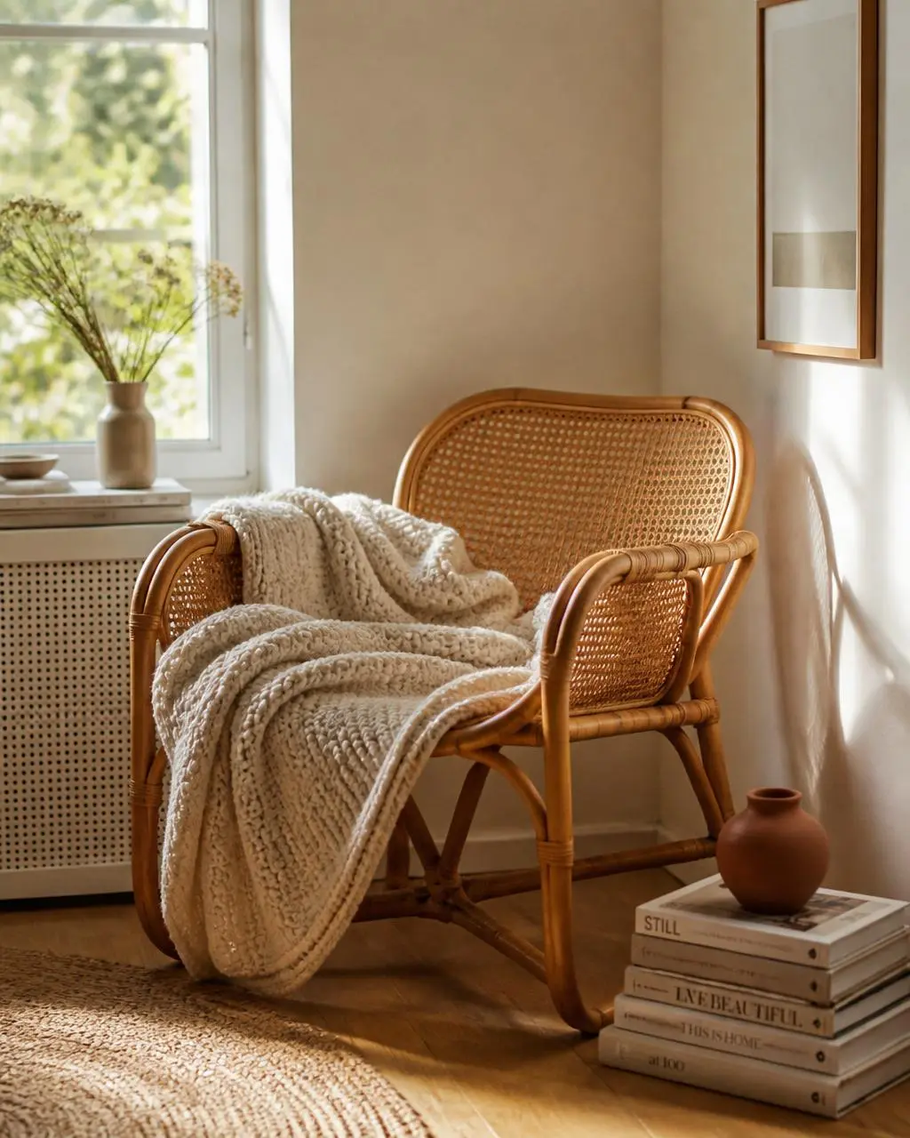 A blanket that turns a chair into a corner — a small detail that makes home feel better